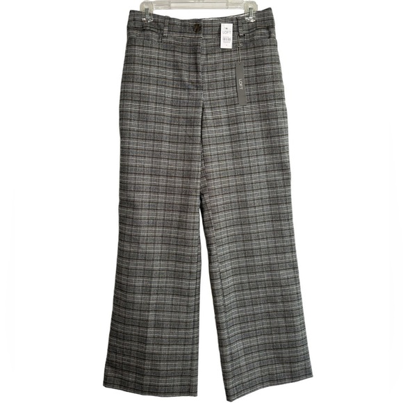 Loft Curvy Trouser High Waisted Glenn Plaid Pants Sz 4 Wide Leg Women's Gray NEW - Picture 1 of 13